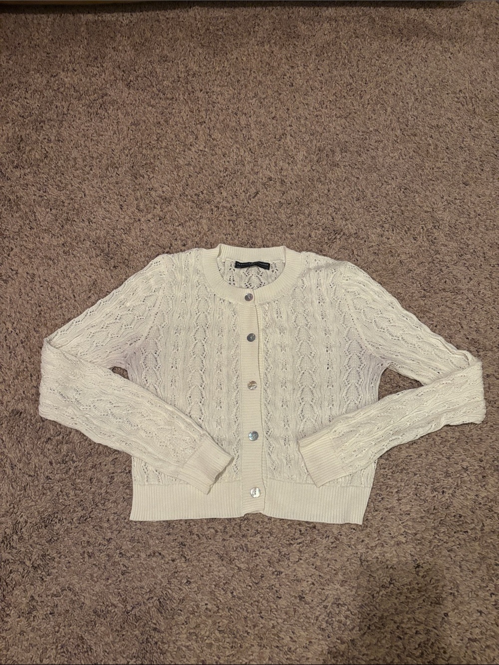Peruvian Connection Ivory Cable-Knit Button Spring Cardigan S